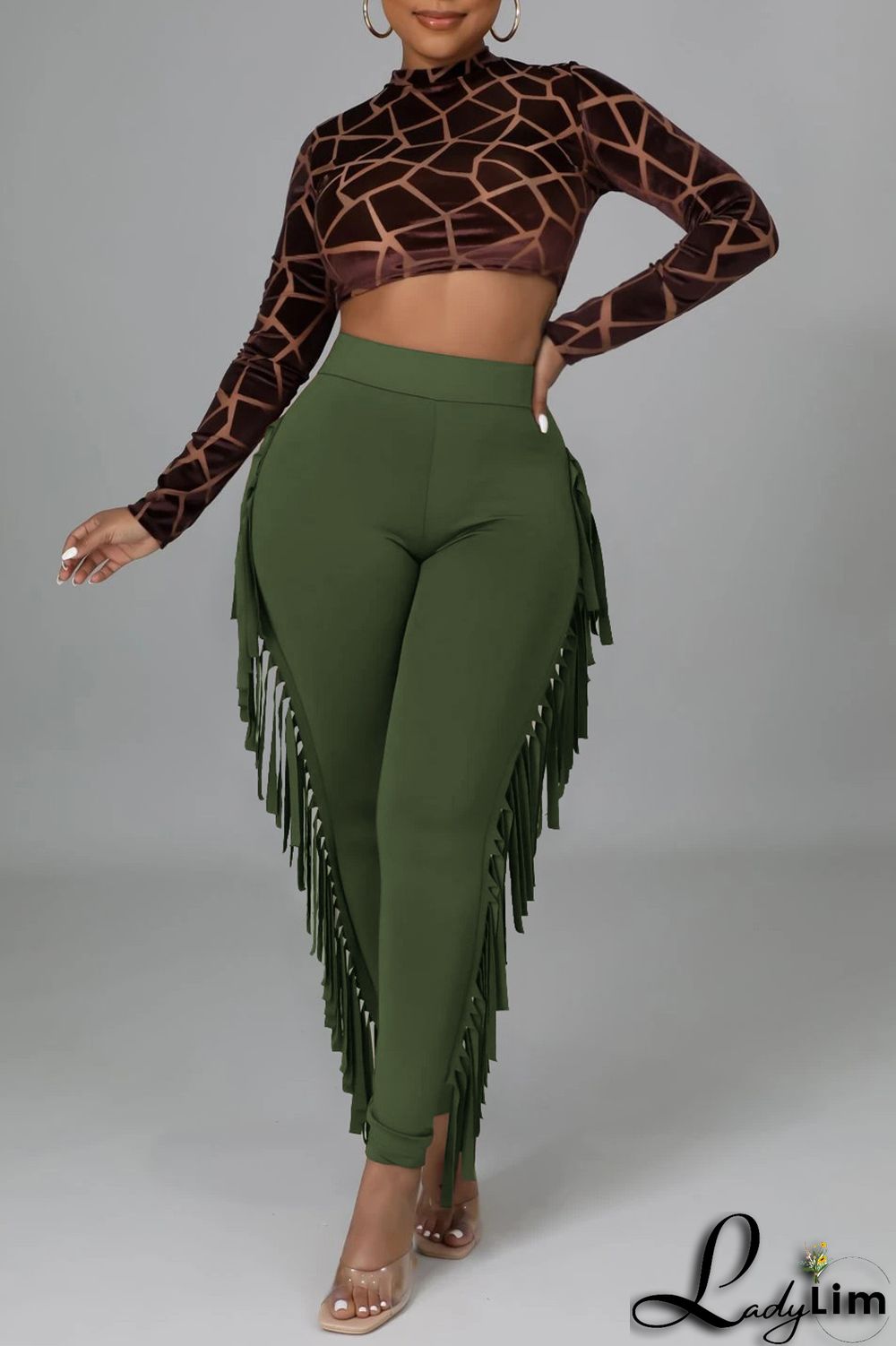 Black Fashion Casual Solid Tassel Regular High Waist Pencil Trousers