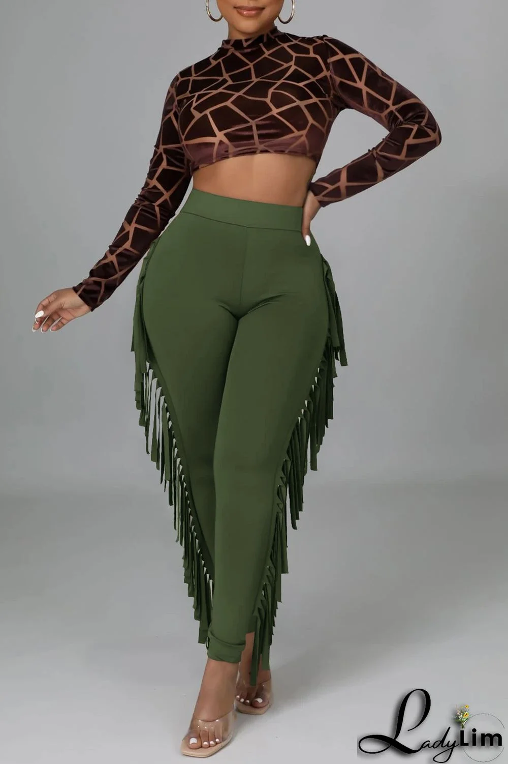 Black Fashion Casual Solid Tassel Regular High Waist Pencil Trousers