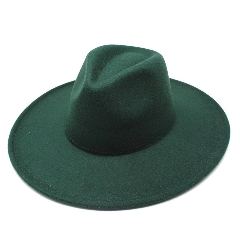 Unisex Elegant Solid Color Big Eaves Flat Eaves Fedora Hat
