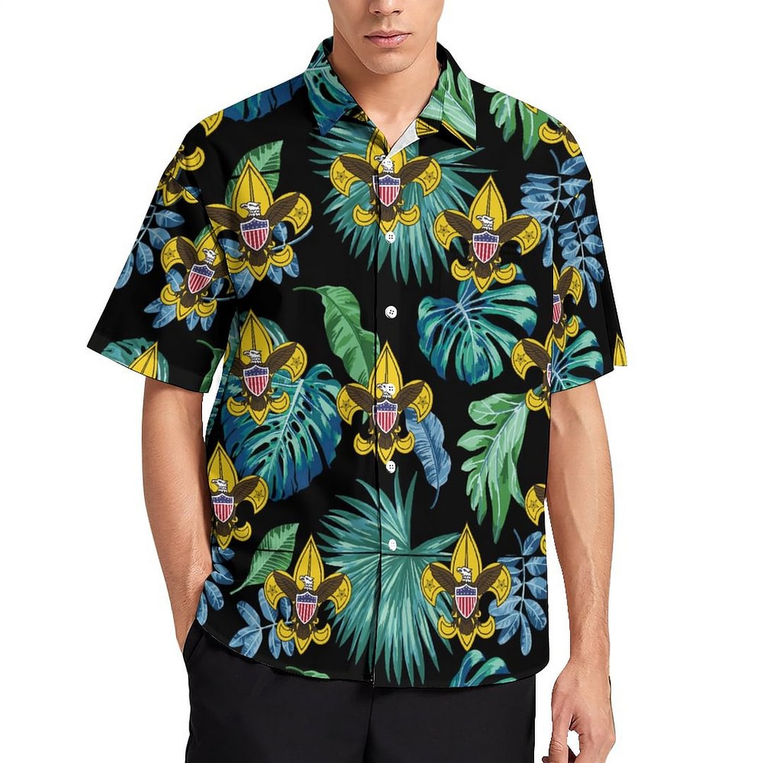 Boy Scout Hawaii Shirt Cotton Casual Button Down Short Sleeves Hawaiian With Pocket