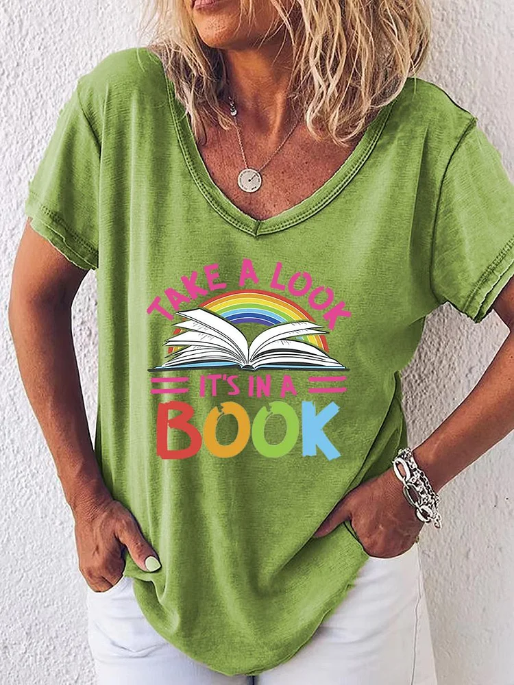 Take a Look It's in a Book V Neck T-shirt-06700-Annaletters