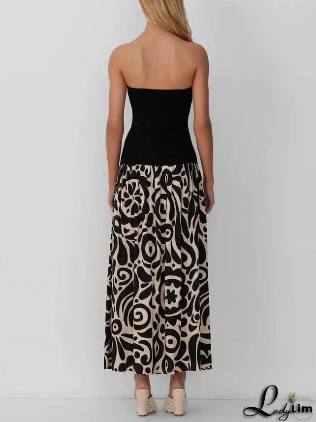 Strapless Floral Print Midi Dress