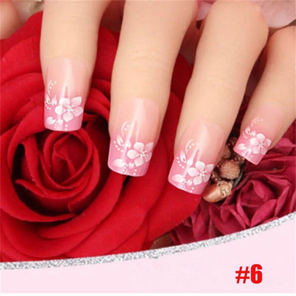 24 PCS Acrylic False Nails Full Cover Plastic Fake Nails Art Tips French Manicure Salon With Double sided adhesive nail Art 928 515-Nail Inspo