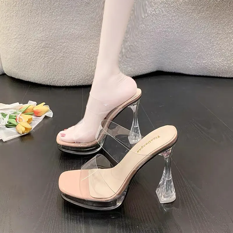 Breakj Breakj Transparent Crystal Coarse Heel Drag Waterproof High Heels T-T-Car Model Women Sandals Night Shop Show Pole Dance Shoes