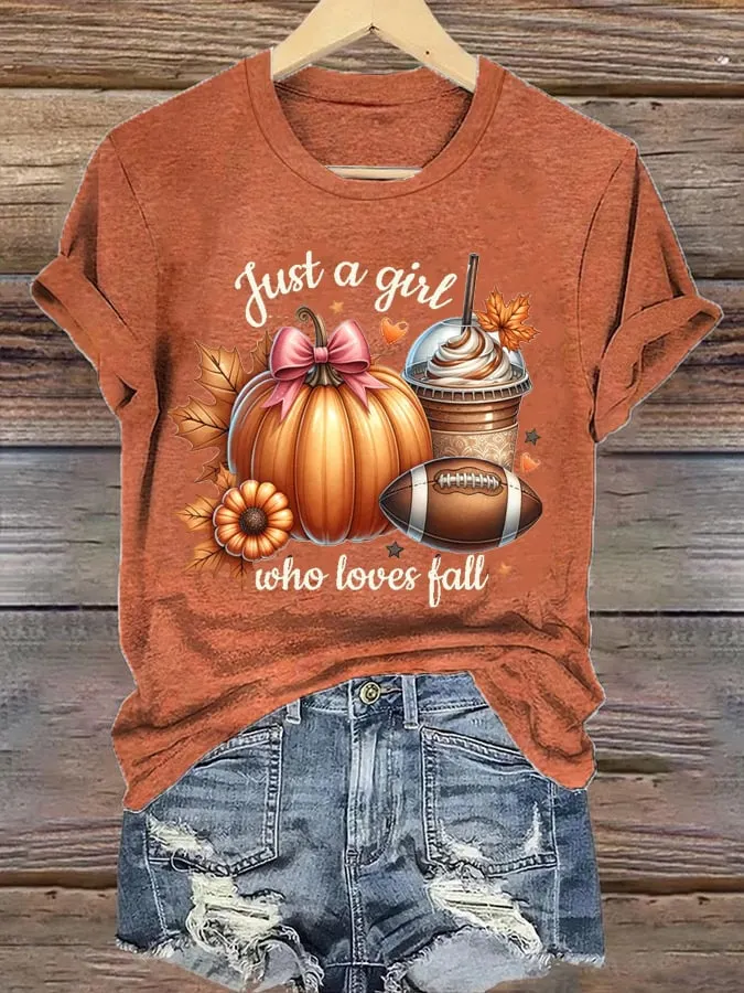 Women's Just A Girl Who Loves Fall Printed Casual T-Shirts 