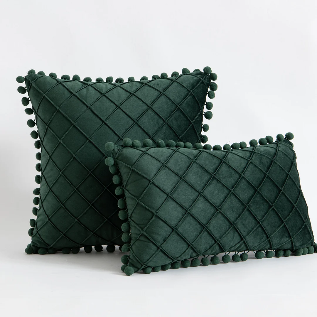 1pcs Velvet Check Ball Tassel Pillowcase Cushion Cover