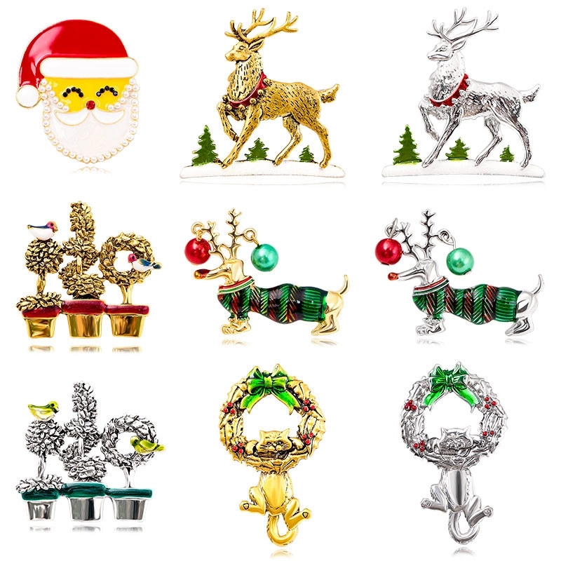 Vintage Style Pin Santa Claus Elk Alloy Unisex Brooches