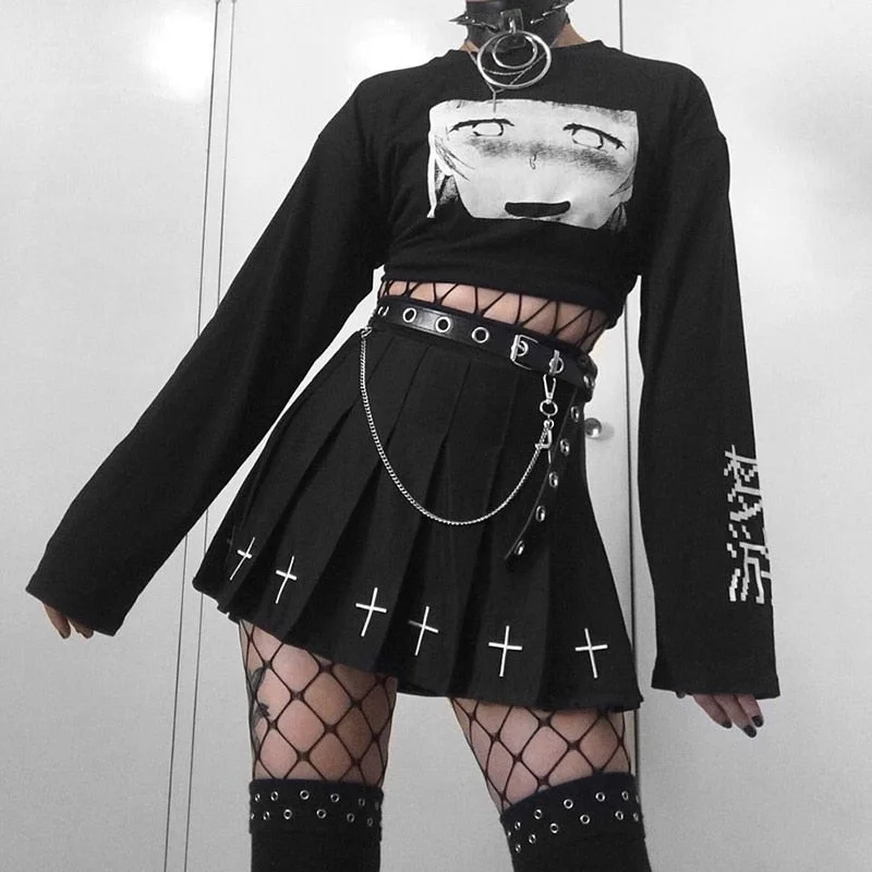 InsGoth Streetwear Punk PU Leather Belts Women Black Fashion Gothic Metal Chain High Waist Bodycon Belts