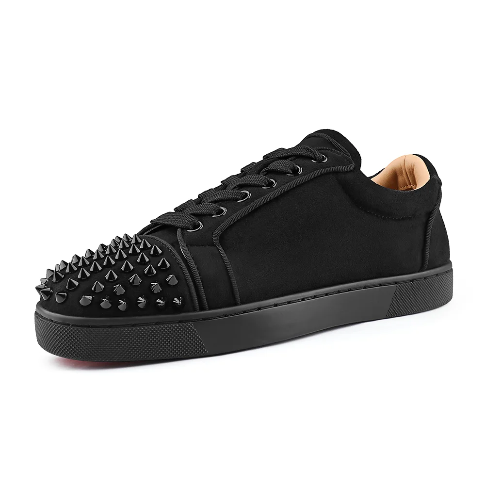 Merumote Gentleman's  Black Low Top Sneakers Rivet Red Bottom Shoes-MERUMOTE