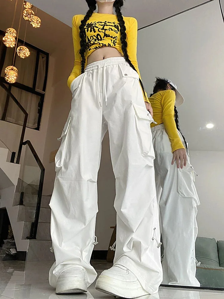 Oocharger Y2K American Retro Cargo Pants Women High Waist Hip Hop Trousers Vintage Harajuku Bf Streetwear Loose Pockets Casual Pants