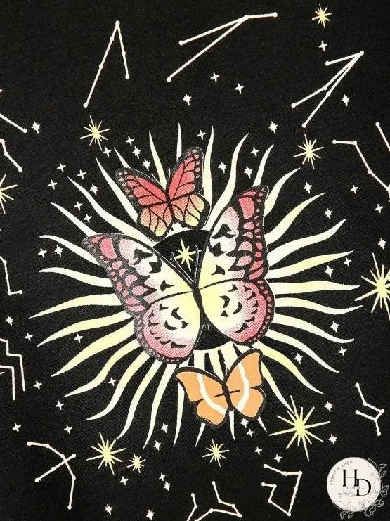 Drawstring Butterfly Graphic Raw Cut Hoodie for Women