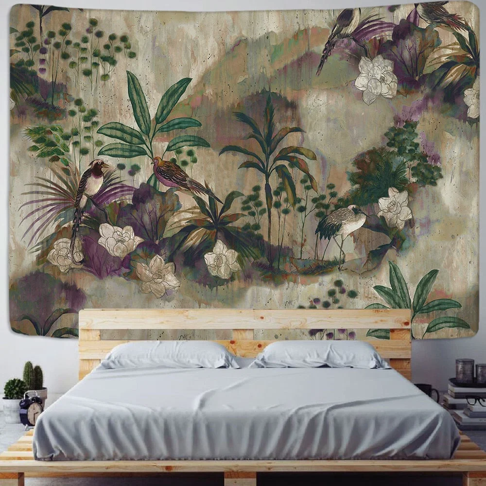 Tropical Plant Printed Tapestry Wall Hanging Nordic Ins Home Living Room Bedroom Fabric Hanging Painting Background Decoration