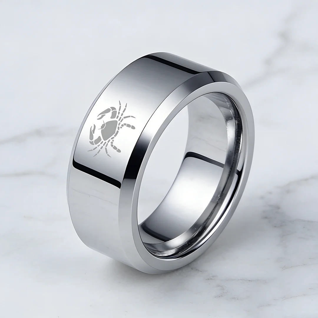 Sliver Laser Etched Couple Tungsten Carbide Rings Sliver Cancer Tungsten Wedding Bands Beveled Edges 4MM 6MM 8MM Width