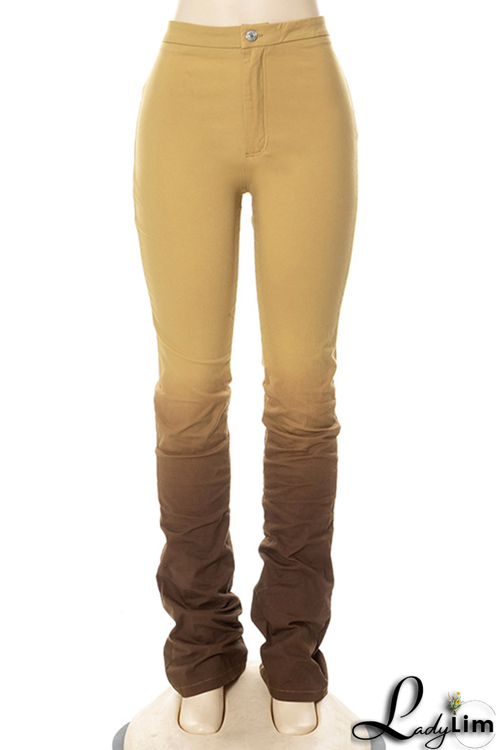 Black Casual Gradual Change Fold Straight Mid Waist Straight Full Print Bottoms