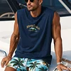 Men's Loose Comfortable Cotton Club Sleeveless T-Shirt Monaco Print Vest by Inlyline