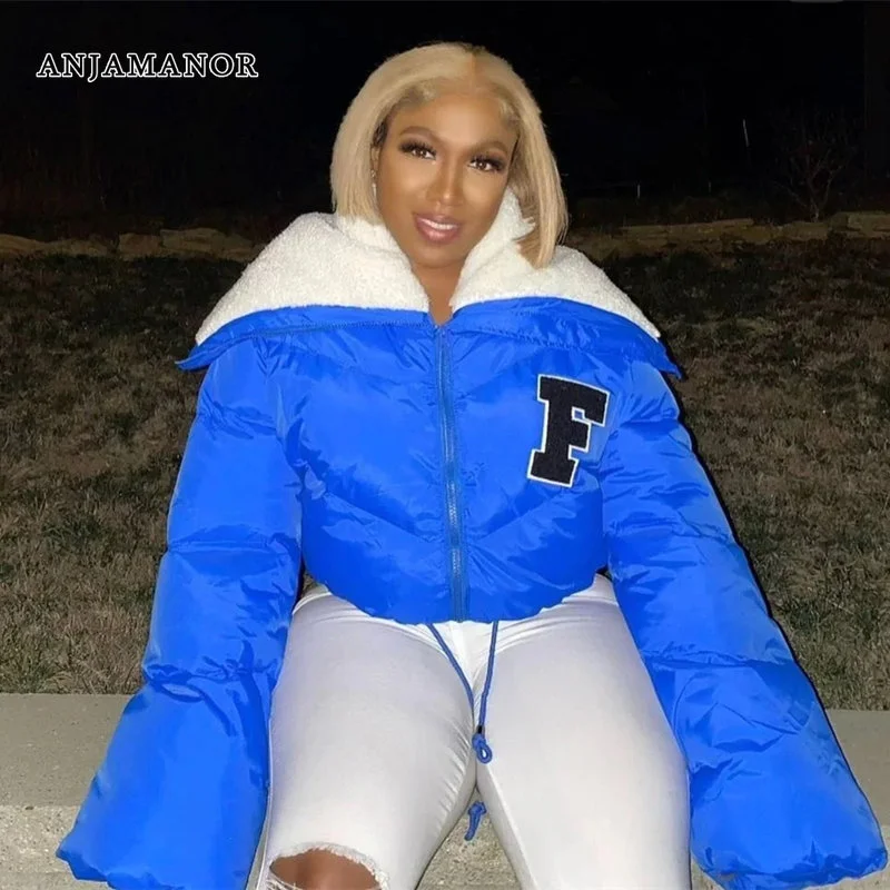 Sdrawing Letter Cropped Puffer Jackets and Coats Winter Clothes Women 2023 Street Fashion Parkas Outerwear Wholesale D48-FE65