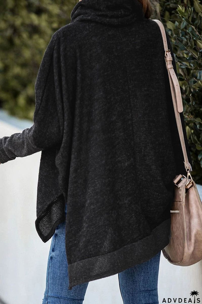 Casual Solid Patchwork Turtleneck Tops