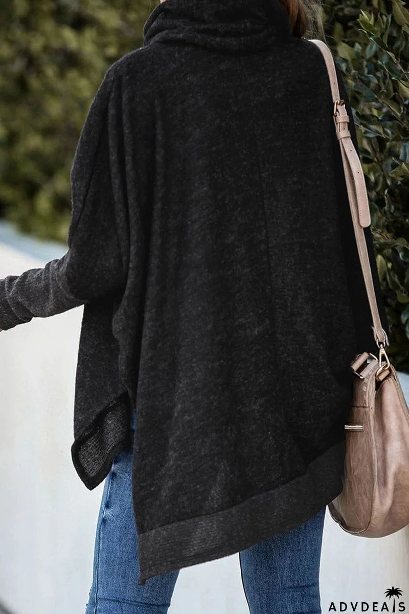 Casual Solid Patchwork Turtleneck Tops