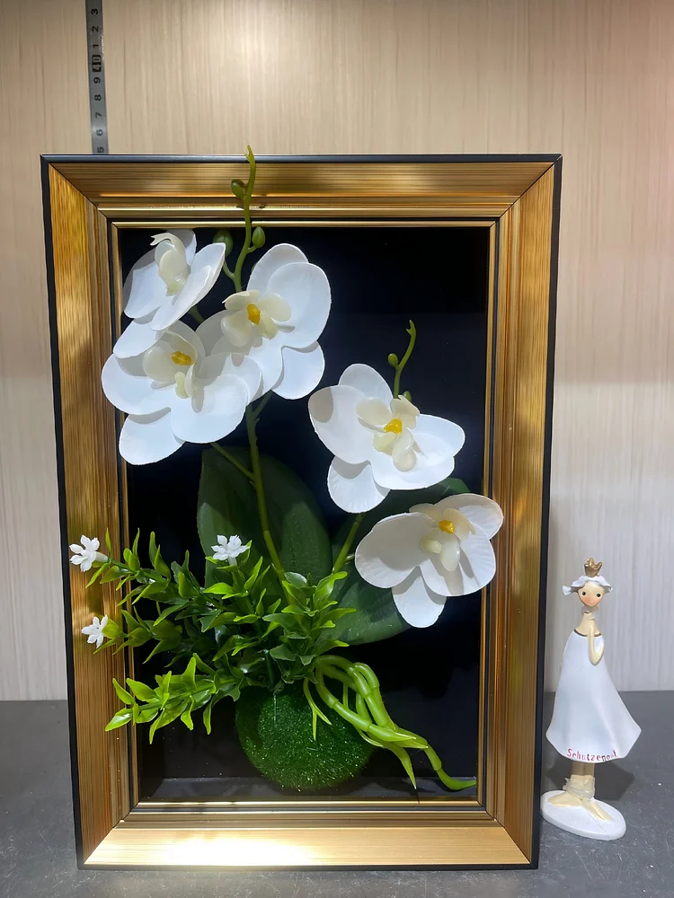 Classic White Orchid Arrangement in Gold Frame(Size:8 in*12 in)