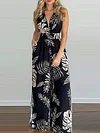 Stylish Condole Belt Floral Printed Backless Bandage Split-Side Jumpsuit