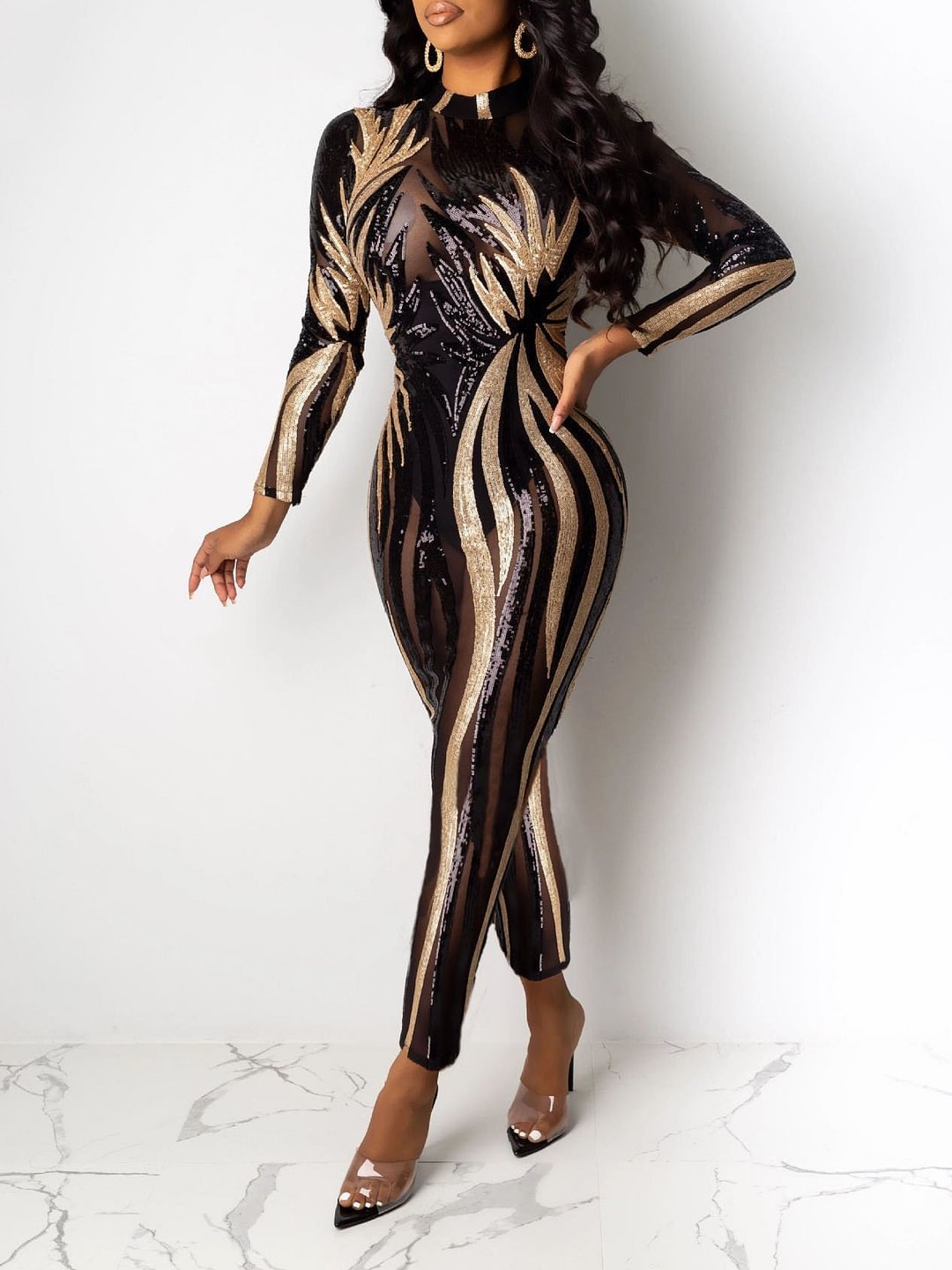 Sexy see-through long sleeve jumpsuit-zachics