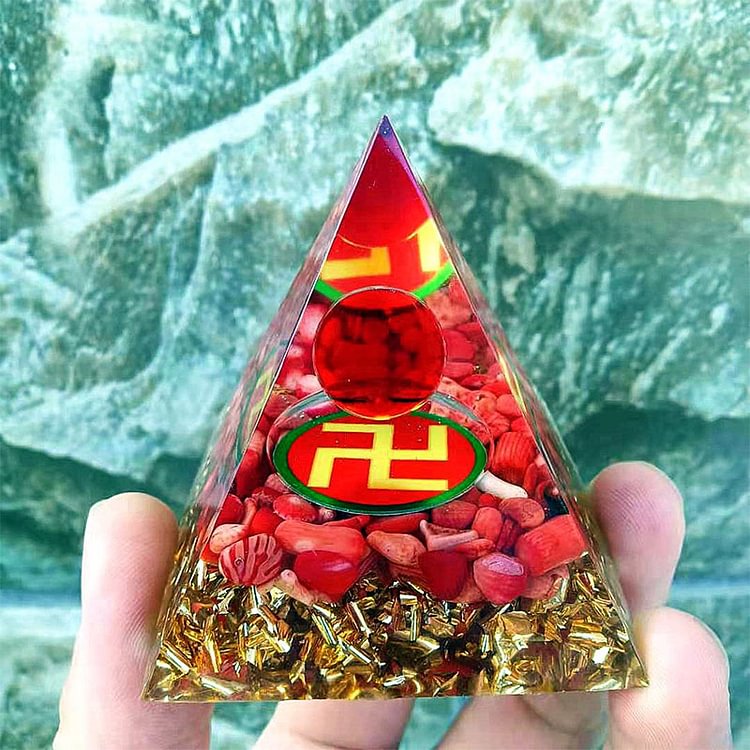 Red Quartz with Red Coral Orgone Pyramid