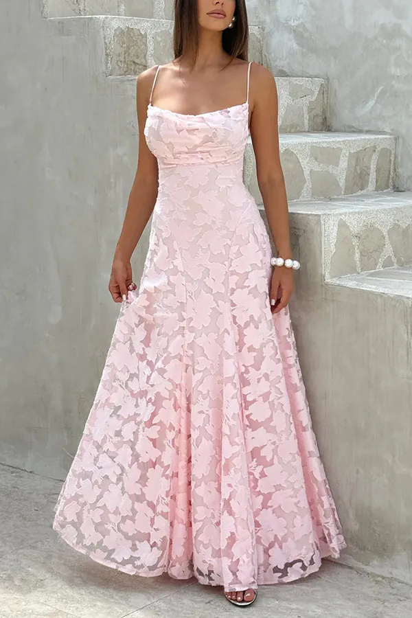 Francis Floral Burnout Jersey Fabric Cowl Neck Back Lace-up Maxi Dress