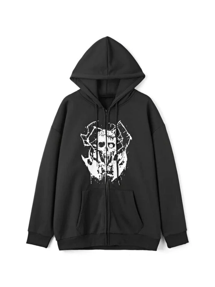 Aonga - Men's Gothic Skull Print Oversized Hoodie