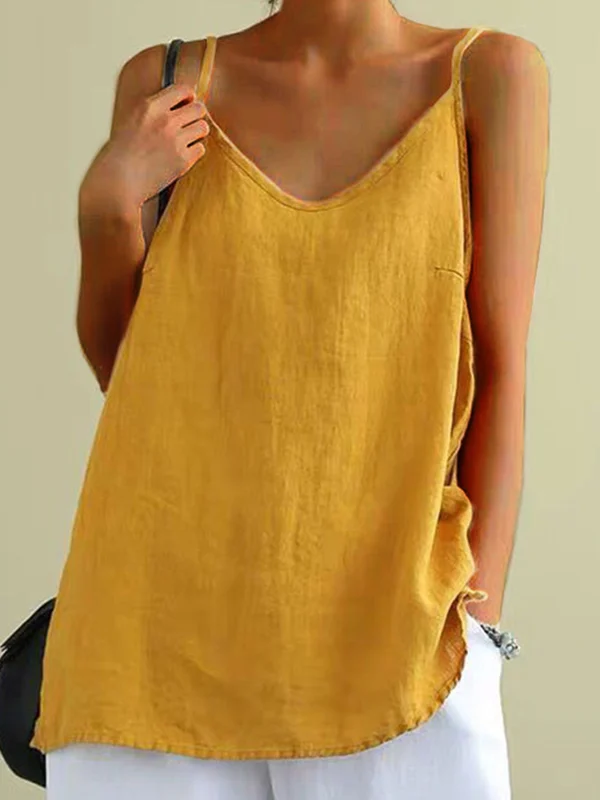Women's Cotton Linen Casual Loose Camisole Vest