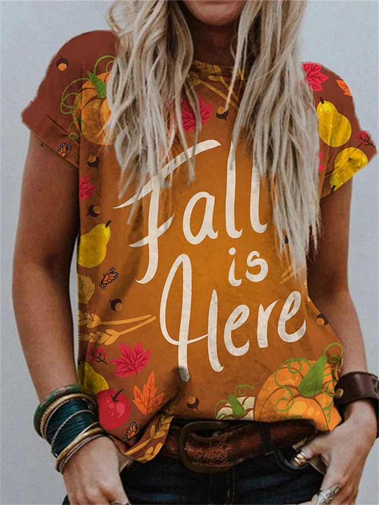 Vefave Fall Is Here Print Comfy T Shirt