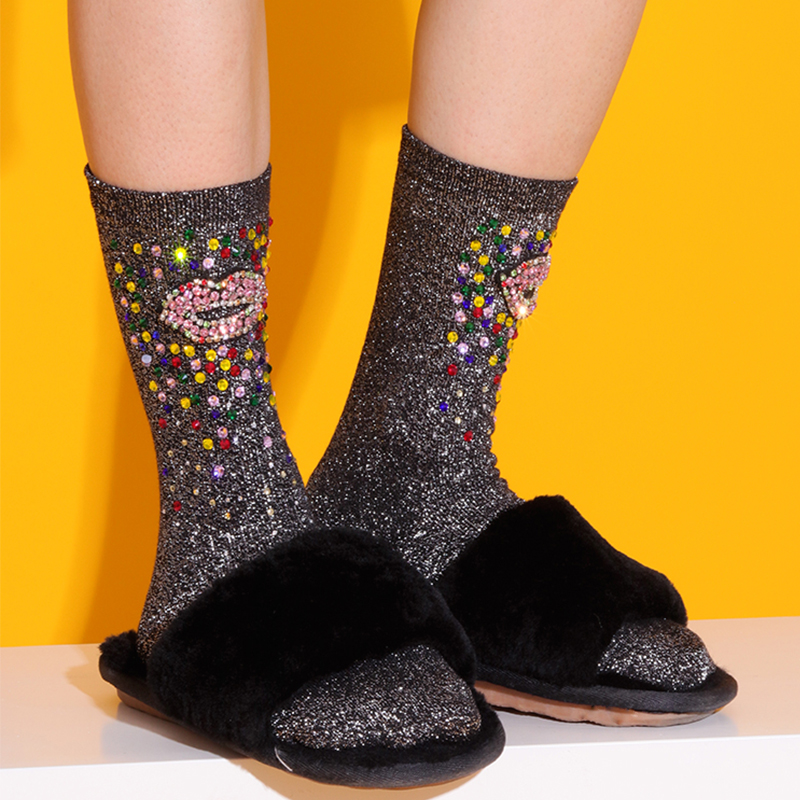 Thaitide Handcrafted Beaded Art Socks for Women by BadStar: Trendy Precious Metal Thread Custom Mid-Crew Mouthpiece