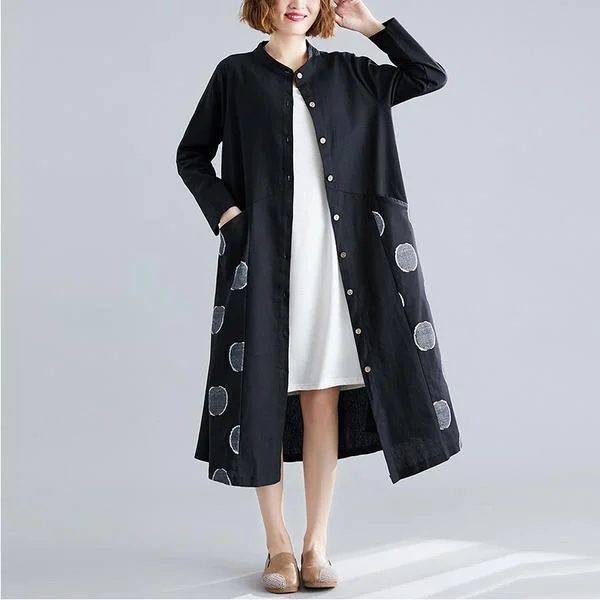 long sleeve cotton linen plus size vintage women casual loose spring autumn shirt dress