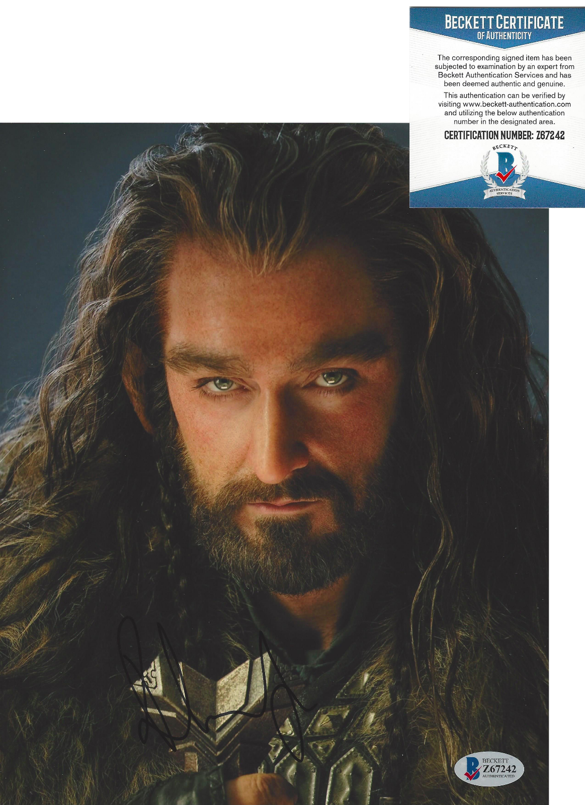 RICHARD ARMITAGE SIGNED 'THE HOBBIT' THORIN 8x10 MOVIE Photo Poster painting E BECKETT COA BAS