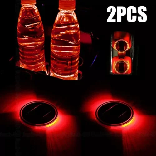 Dronehint 2x Red LED Solar Cup Pad Car Interior Parts Cover Decor Light Mats Accessories (For: Acura) Parts