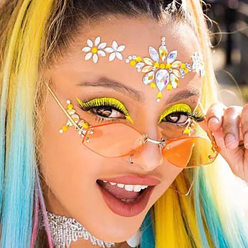 Face Adhesive Jewelry Gems Temporary Tattoo Face Jewelry Festival Party Body Art Gems Rhinestone Flash Tattoos Stickers Make Up
