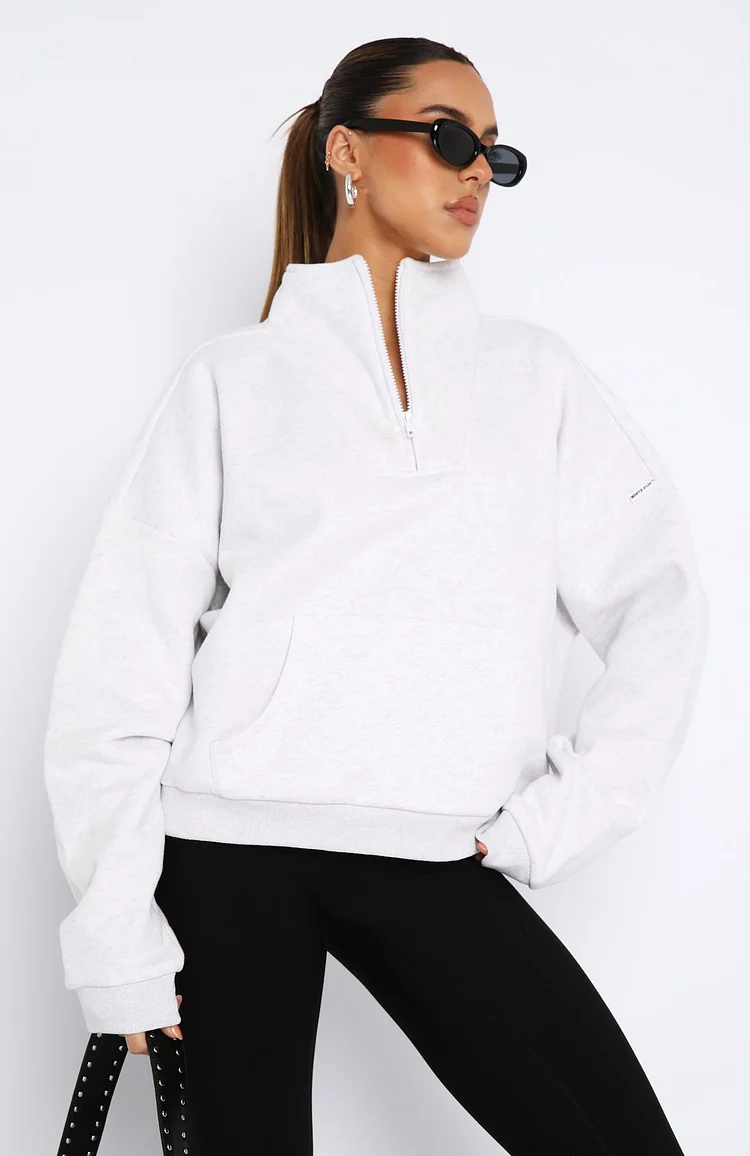 High Standard Zip Front Sweater Grey Marle