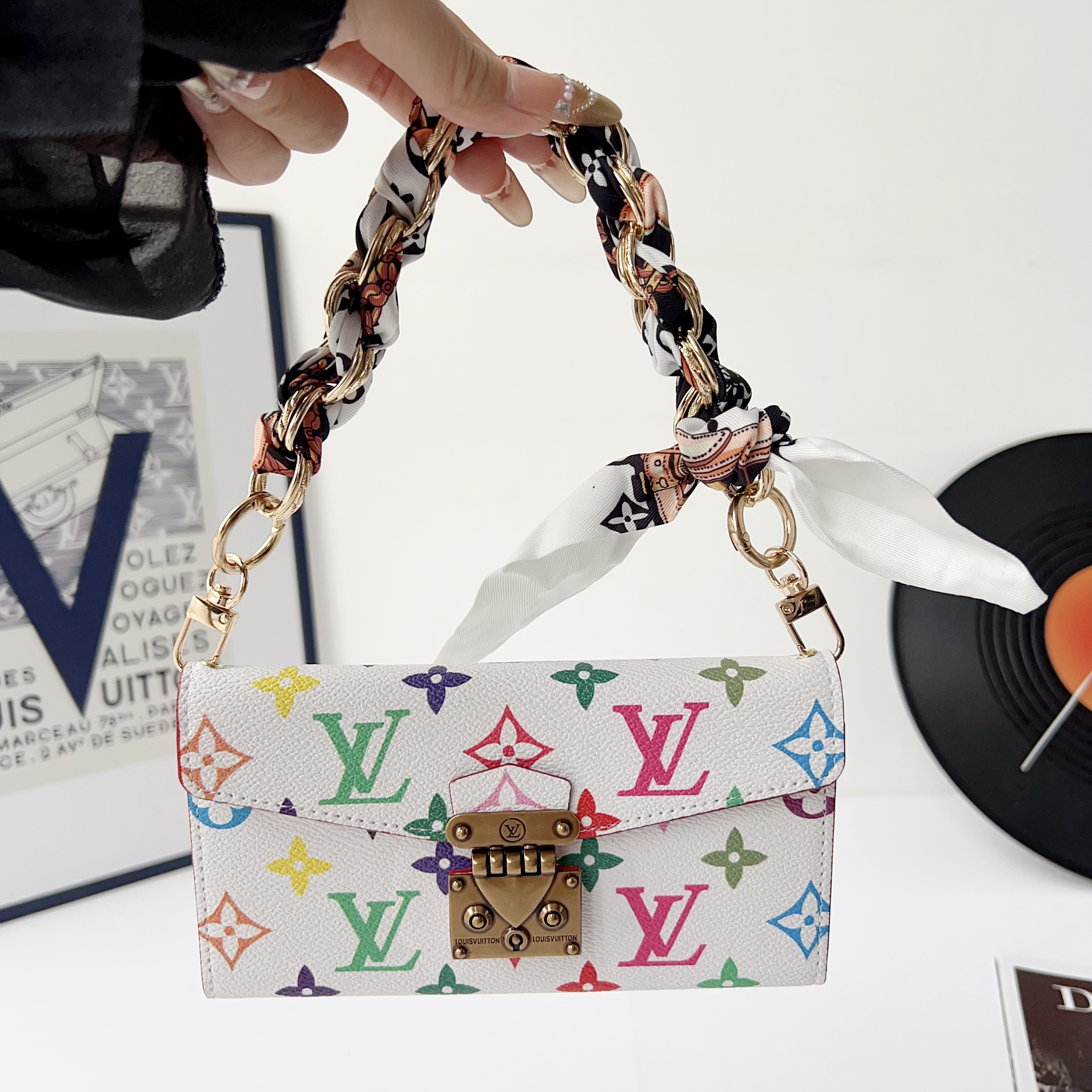 Louis Vuitton Multicolor S-Lock Wallet Phone Pouch with Woven Scarf Chain