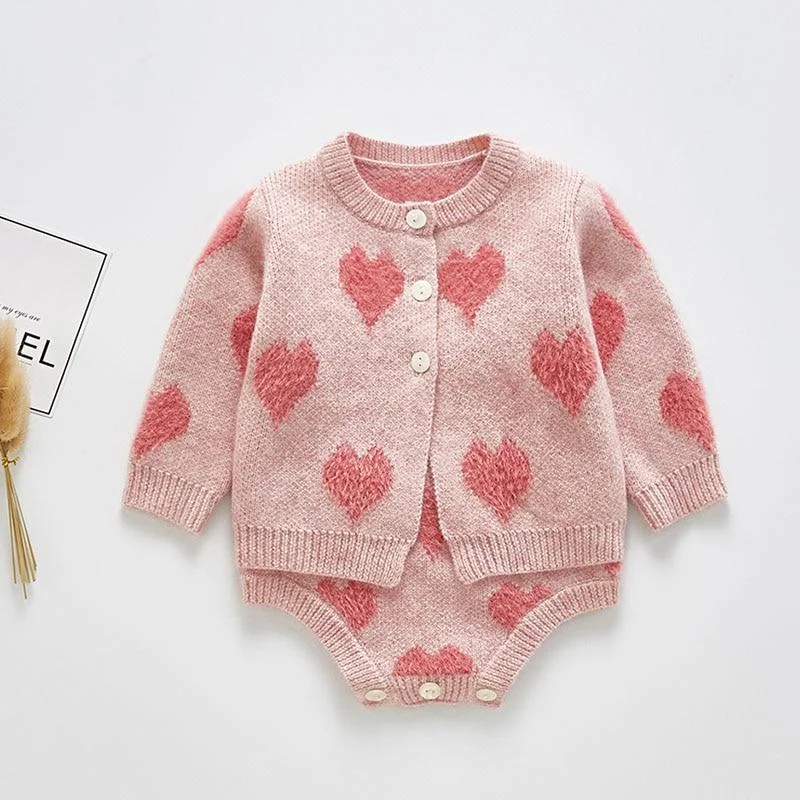 2020 New Pattern Baby Jumpsuit Girl Spring And Autumn Sweater love Print  Jacket + love Print Jumpsuit Two Piece Suit