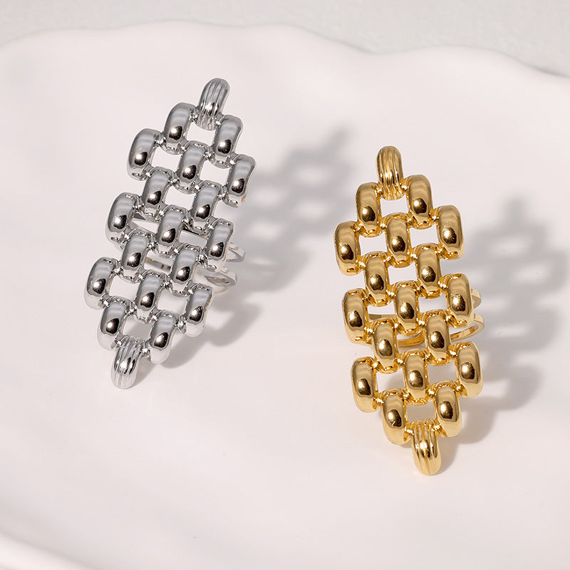 Ins Personality Exaggerated Design Geometric Hollow Cold Style Open Stainless Steel Ring