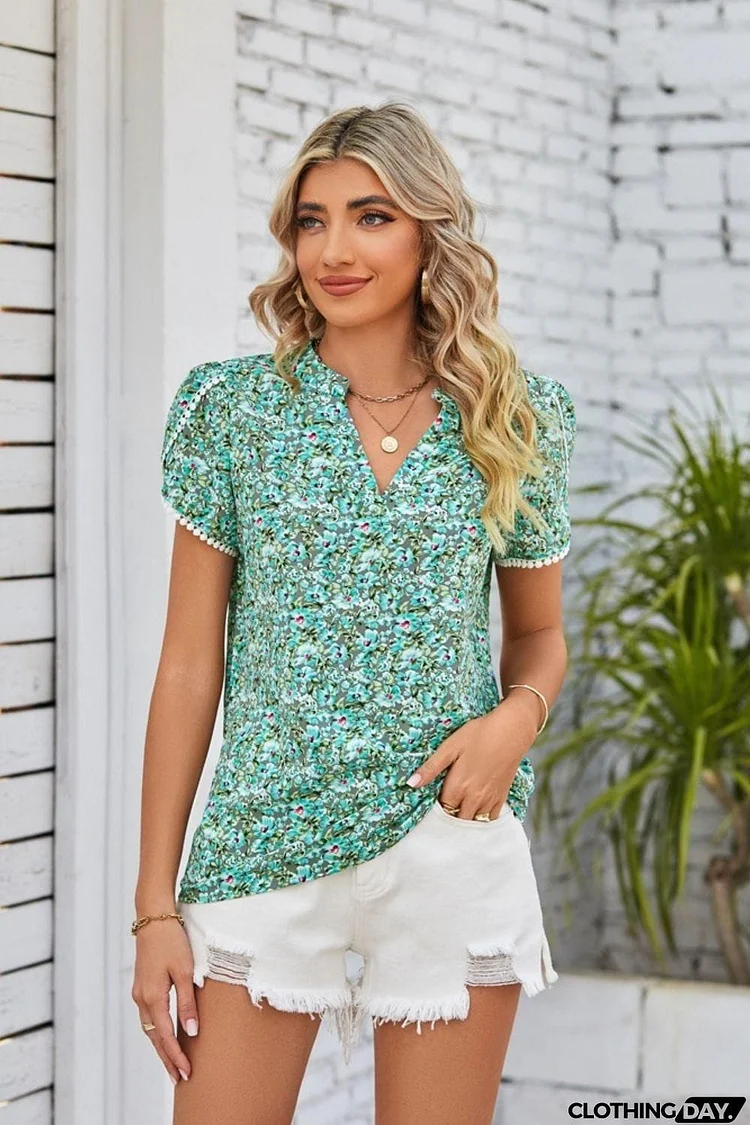 Floral Notched Neck Blouse