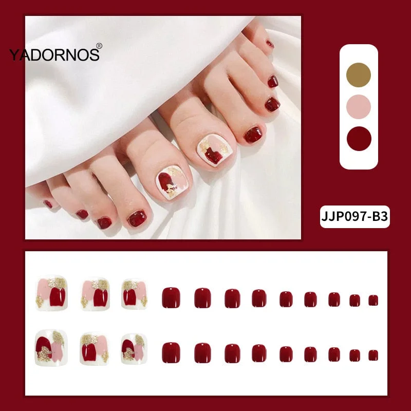 24pcs false nails for feet Patch Glue Type Removable Short Paragraph Fashion Manicure Save Time False Toenail Patch TY-Nail Inspo