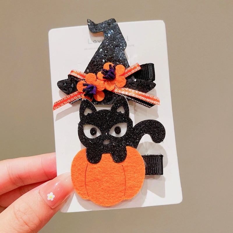 Halloween Cute Funny Women’s Pumpkin Cat Bow Knot Hair Clip