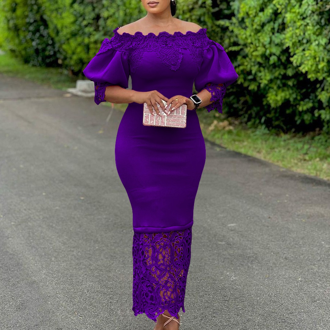 Kanonion Dashiki African Women Gown Hollow Out Party Dress Sexy Long Sleeve Round Neck Ladies Elegant Solid Pullover High Waist 2025