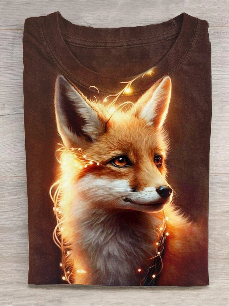 Christmas Shiny Foxes Art Print Casual T-Shirt