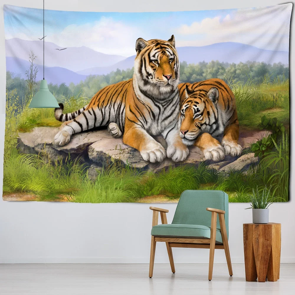 China Northeast Tiger Tapestry Wall Mounted Animal World Leopard Bohemian Hippie Living Room Home Decor