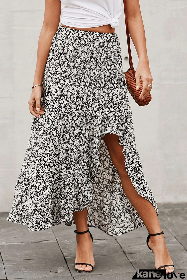 Black Floral High Low Traveller Skirt