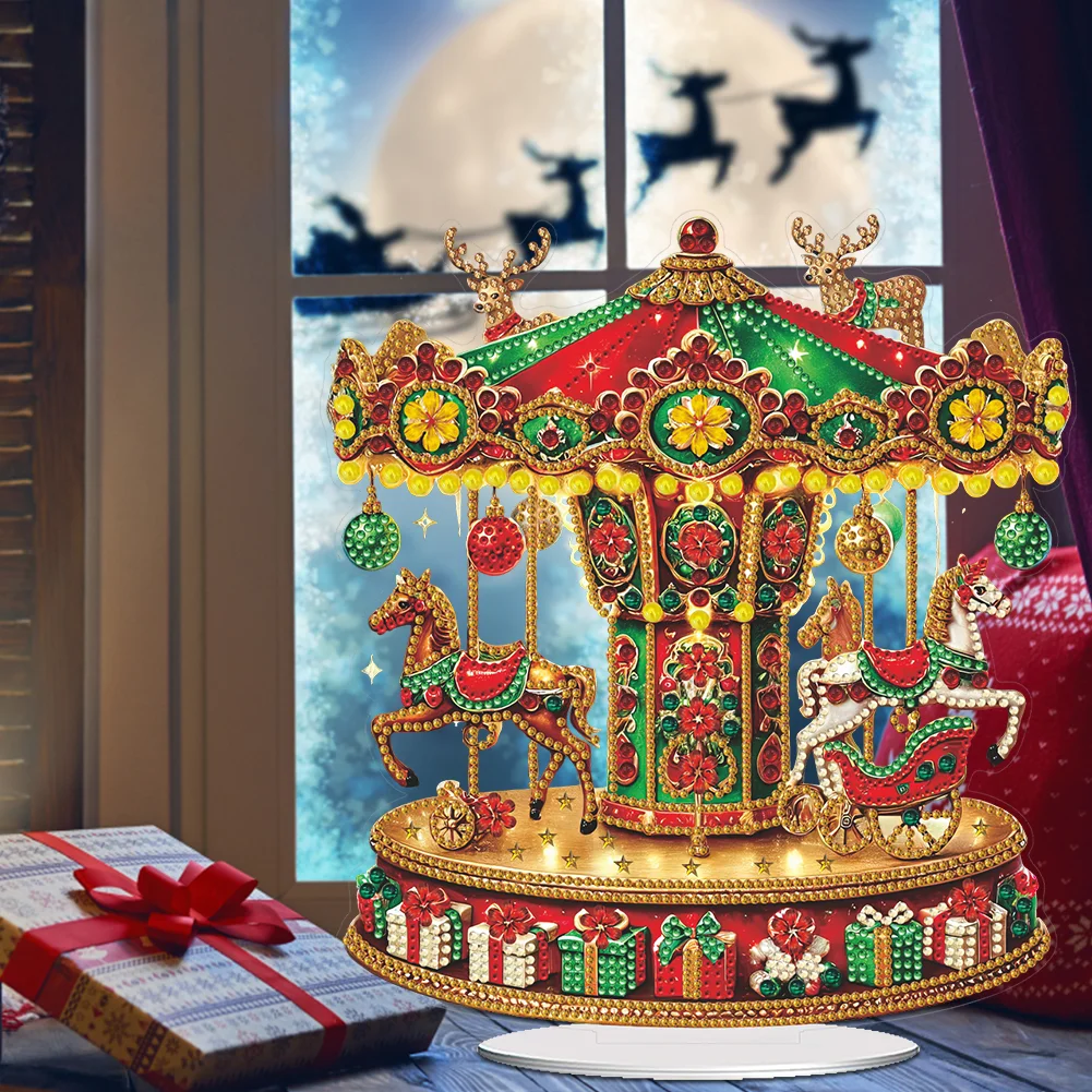 DIY Christmas Carousel Acrylic Diamond Painting Desktop Ornaments Kit for Adults