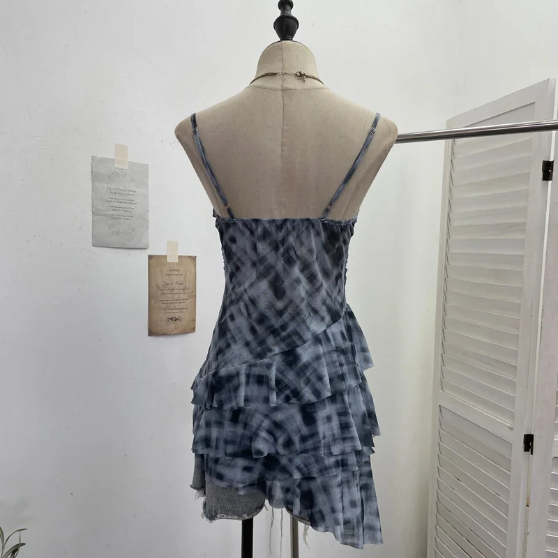 Nigikala Nigikala Shooting Mesh Yarn Irregular Rivet Vest Dress Women 2025 Summer Dress New Lotus Edge Sleeveless Top 1273