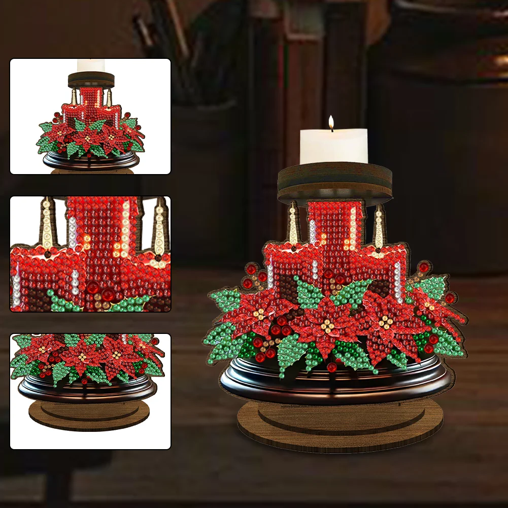 Wooden Red Flower Candle 5D DIY Diamond Painting Candle Holder Decor for Adults