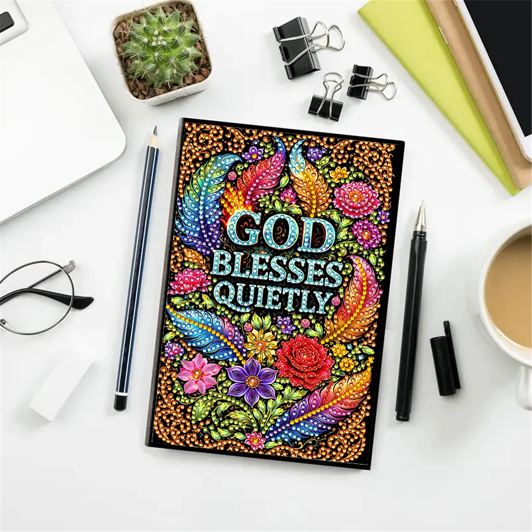 DIY Flower Diamond Painting Journals Notebooks 50 Pages A5 No Lines Special Shaped Diamond Art Kits for Beginners Craft Lovers and Artists (God Bless Quietly)